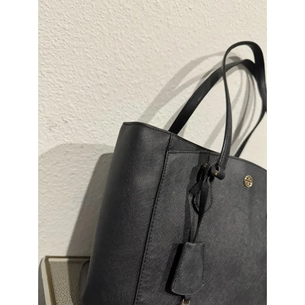Tory Burch Black Saffiano Leather Robinson Tote Satchel Purse Bag